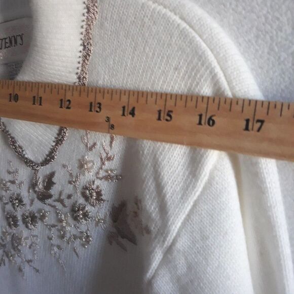 Jenny Sweater Womens Large Off White Grannycore Floral Embroidered Beads - Picture 4 of 10
